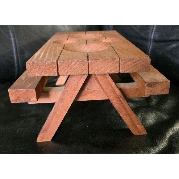 Vintage Redwood Picnic Table Condiments Holder For Picnics BBQ Parties Wooden - Picture 6 of 13
